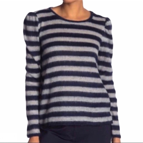 Vince Camuto Sweaters - Vince Camuto Striped Sweater Puff Sleeve Blue Gray Size Medium Crewneck